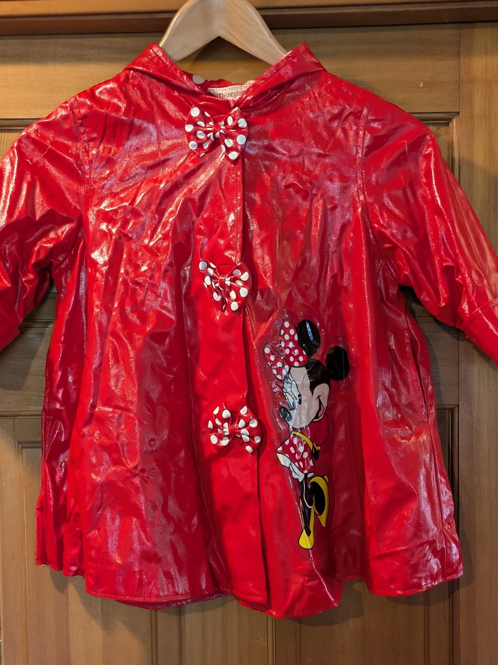 Disney Red Minnie Mouse Hooded Raincoat with Polka-Dot Bow Accents